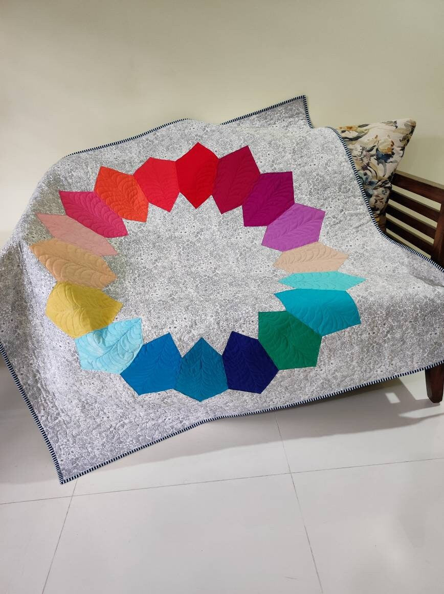 Modern Throw Quilt - Handmade Patchwork Beauty - Abstract Floral Design - rainbow throw quilt