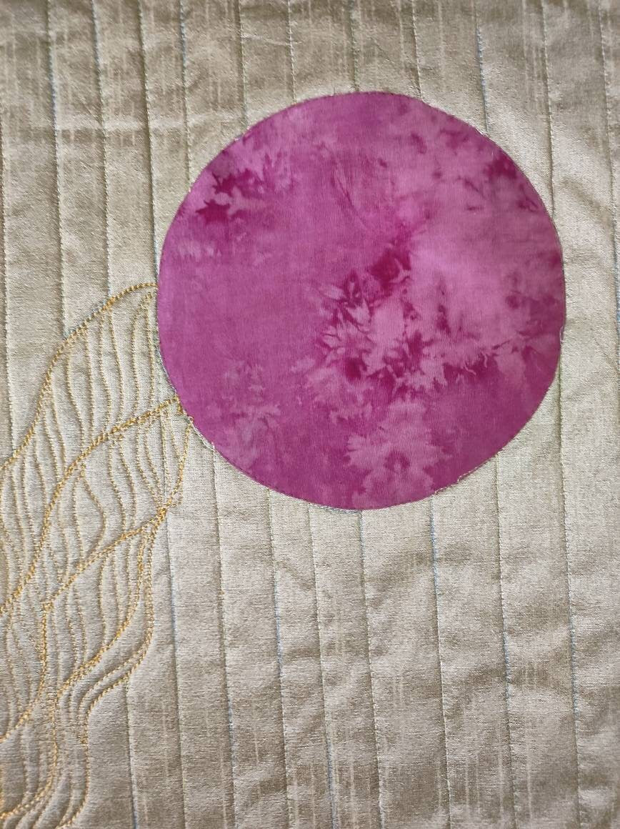 Silk Moon Wall Art Quilt - Minimalist Purple Silk Tapestry