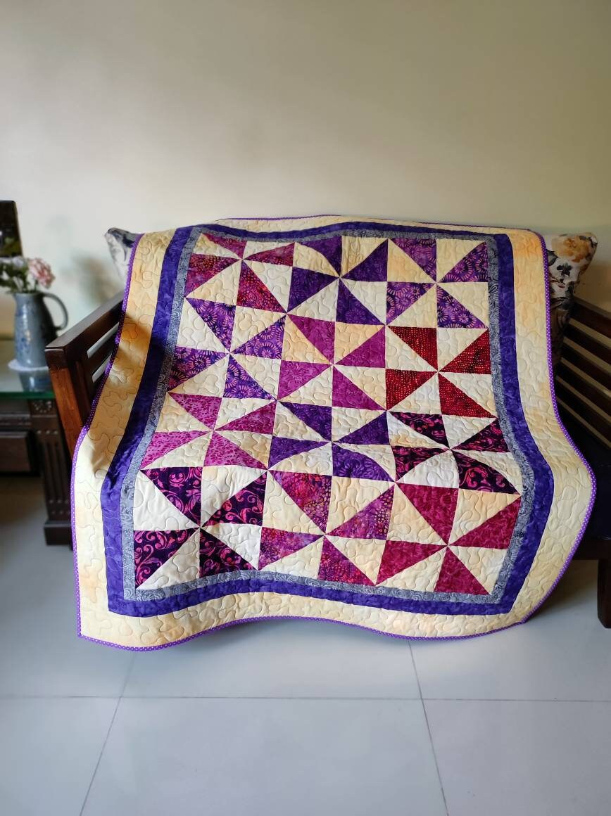 Purple Pinwheel Baby Quilt - Quilted Throw - Lap Quilt - Quilts & Beyond