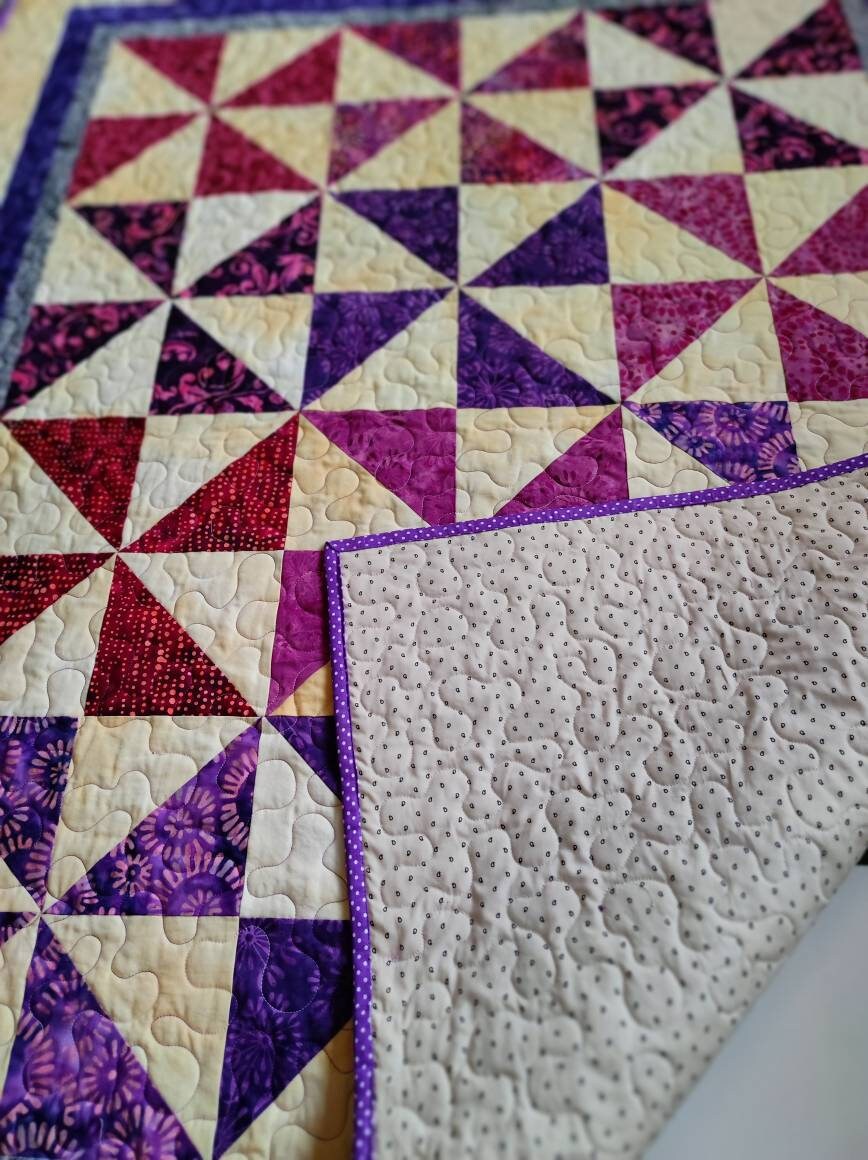 Purple Pinwheel Baby Quilt - Quilted Throw - Lap Quilt - Quilts & Beyond