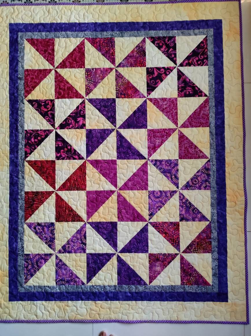 Purple Pinwheel Baby Quilt - Quilted Throw - Lap Quilt - Quilts & Beyond