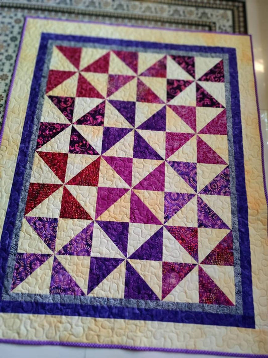 Purple Pinwheel Baby Quilt - Quilted Throw - Lap Quilt - Quilts & Beyond