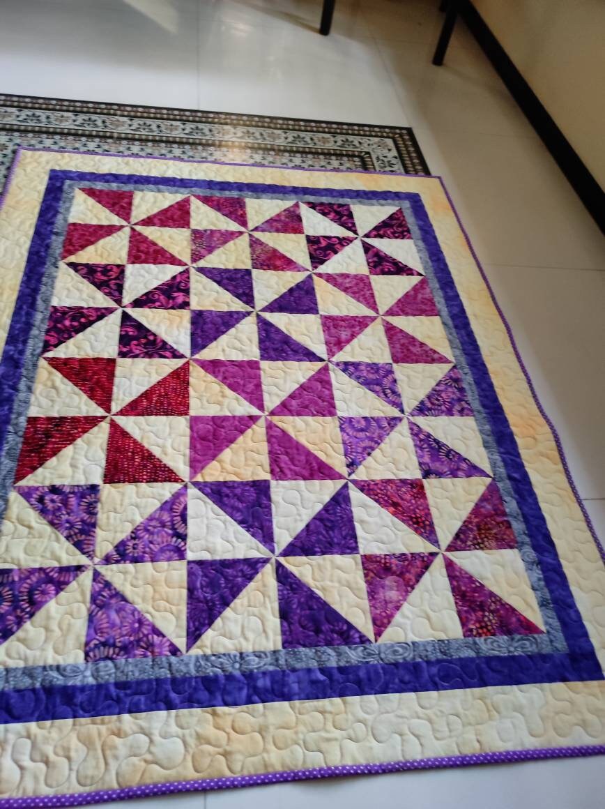 Purple Pinwheel Baby Quilt - Quilted Throw - Lap Quilt - Quilts & Beyond