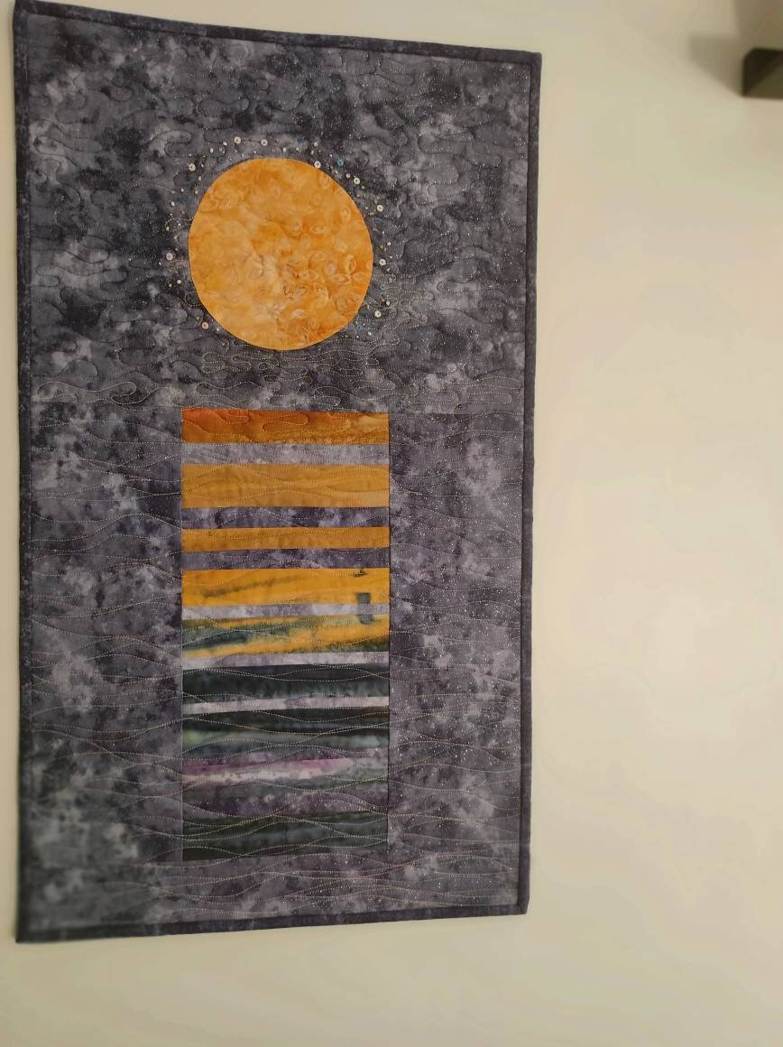 Lunar wall art, moon reflection art, moon wall quilt, art tapestry, quilted wall art, moon in night sky, stary night, moon light art sale