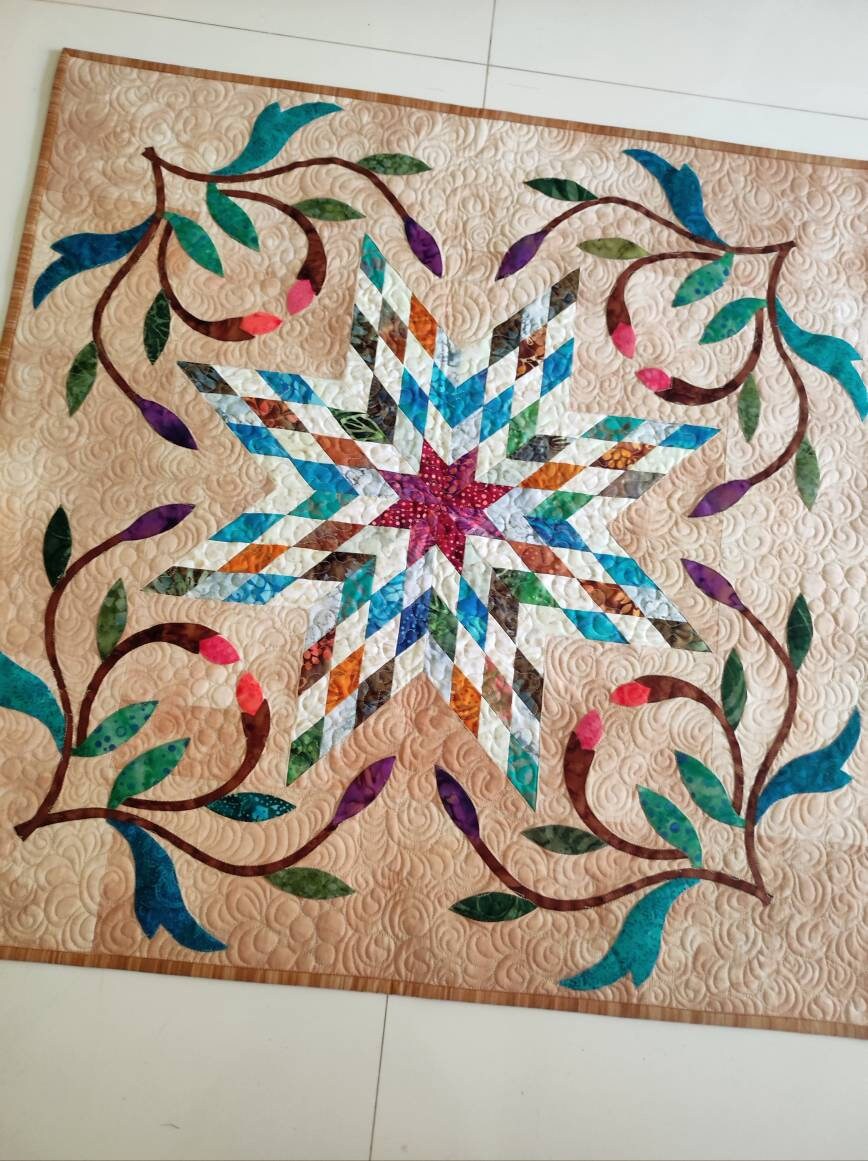 Handmade Lone Star Wall Art - Bethlehem Star Decoration - Quilted Wall Piece/Table Topper - Quilts & Beyond