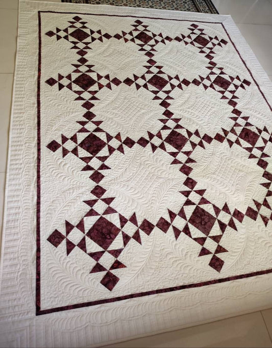 Wine and Cream Full-Size Quilt – Handmade with Exquisite Quilting