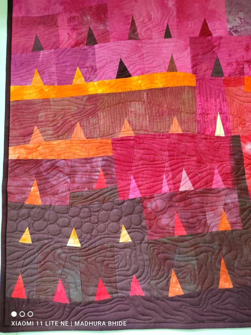 Contemporary Art Quilt - Hand-Dyed Textile Art - Modern Landscape Wall Piece - 'Alpenglow'