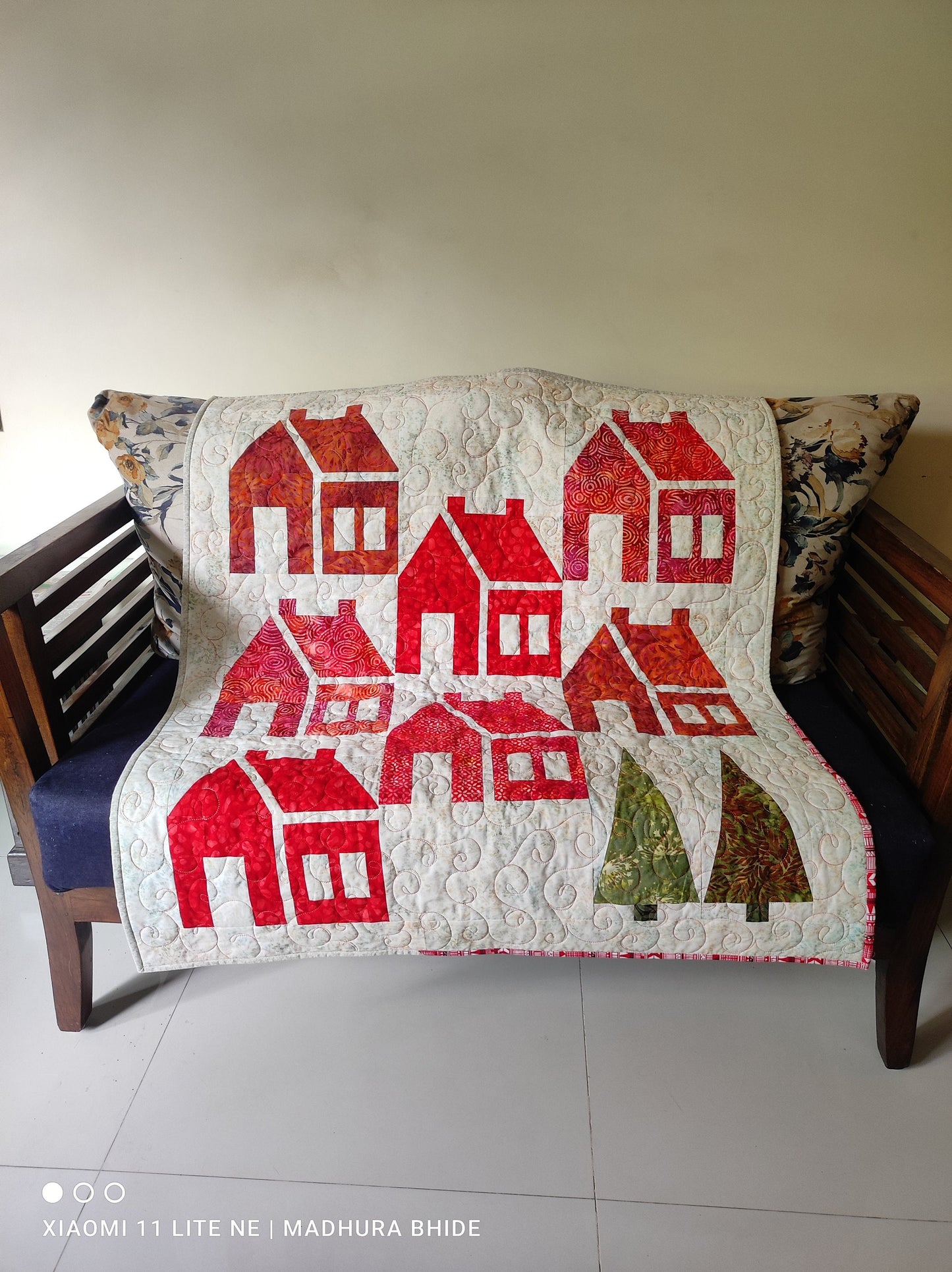 red and white quilt - handmade quilt sale - Charming Schoolhouse Block Quilt - Perfect Christmas Decor