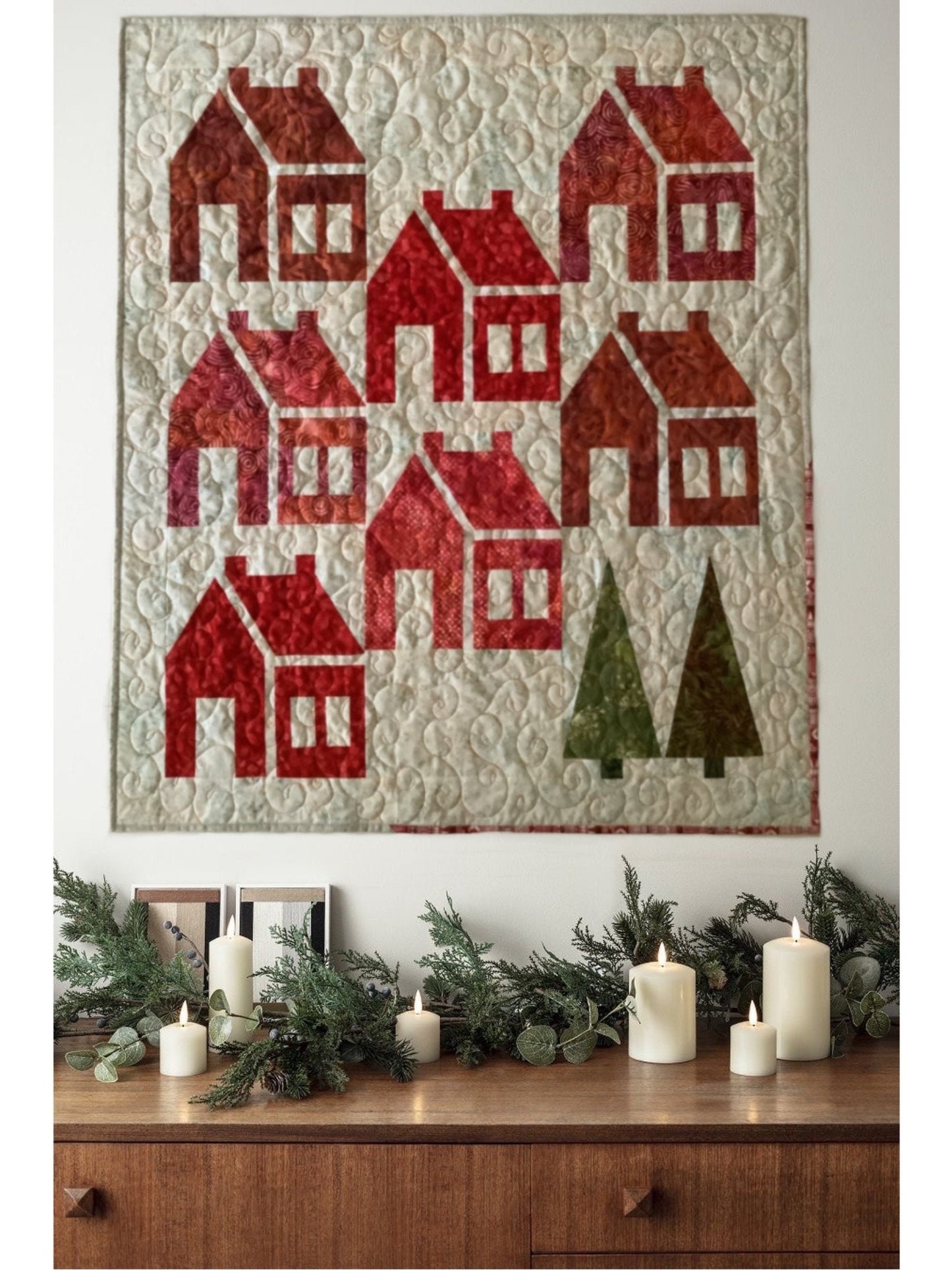 red and white quilt - handmade quilt sale - Charming Schoolhouse Block Quilt - Perfect Christmas Decor